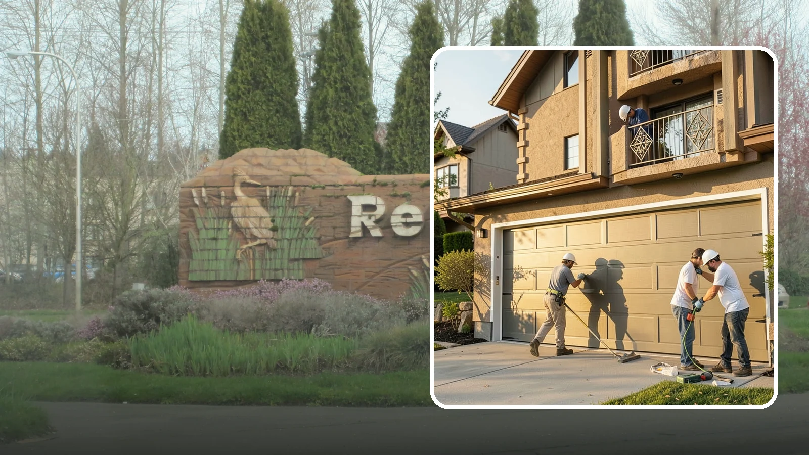 Garage Door Replacement in Renton, King County, WA - Removing an old or damaged garage door and replacing it with a modern, efficient, better-sealed unit.