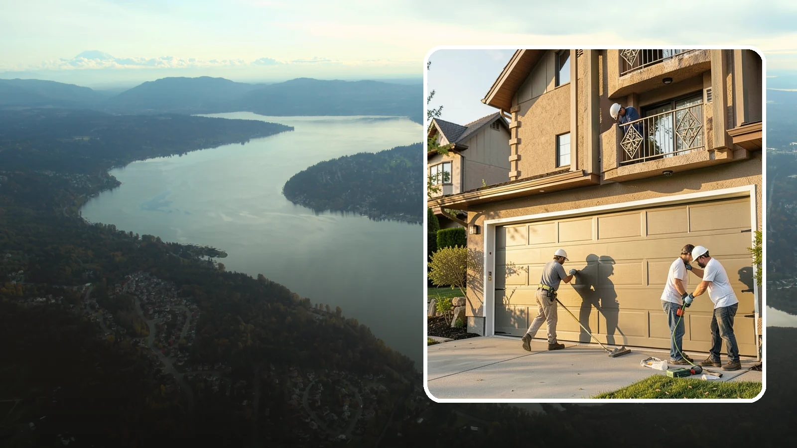 Garage Door Replacement in Sammamish, King County, WA - Removing an old or damaged garage door and replacing it with a modern, efficient, better-sealed unit.