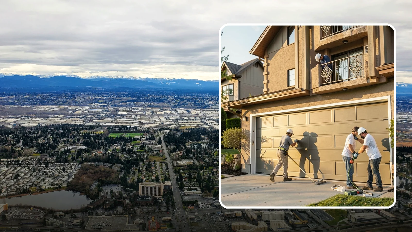 Garage Door Replacement in SeaTac, King County, WA - Removing an old or damaged garage door and replacing it with a modern, efficient, better-sealed unit.