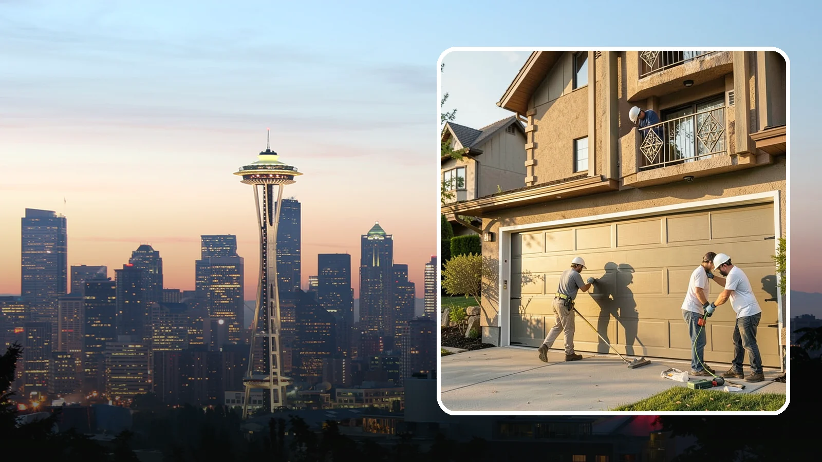 Garage Door Replacement in Seattle, King County, WA - Removing an old or damaged garage door and replacing it with a modern, efficient, better-sealed unit.