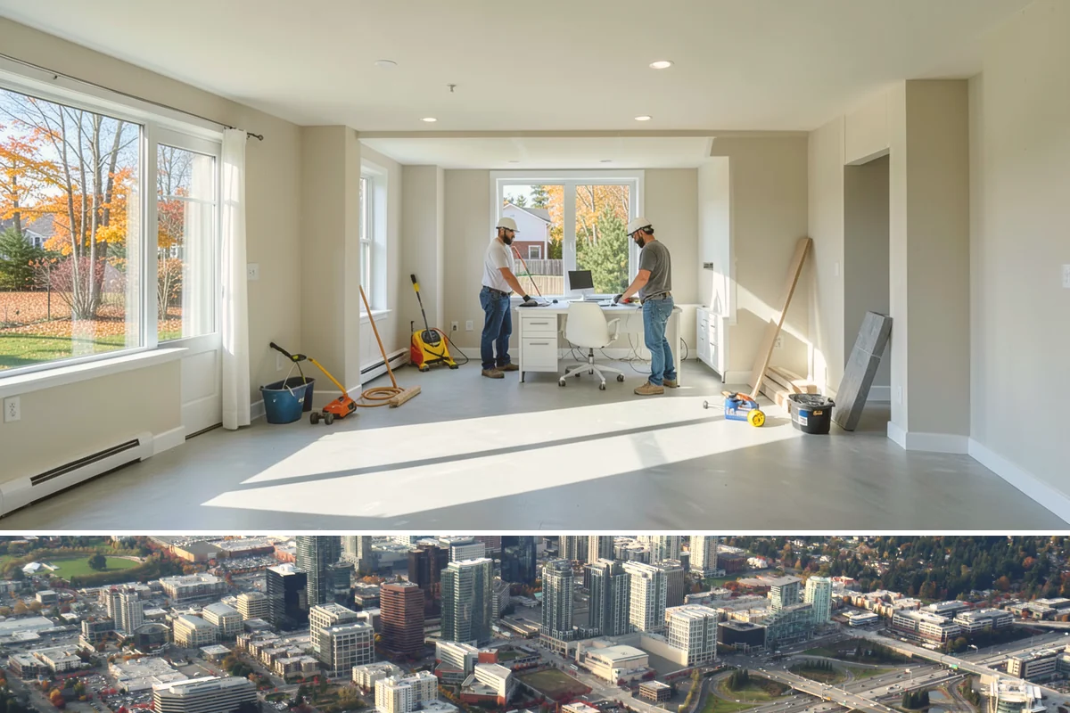 Garage Drywall in Bellevue, King County, WA - Drywall installs comfortably year-round indoors, though drier weeks help joint compound cure faster and reduce sanding delays.