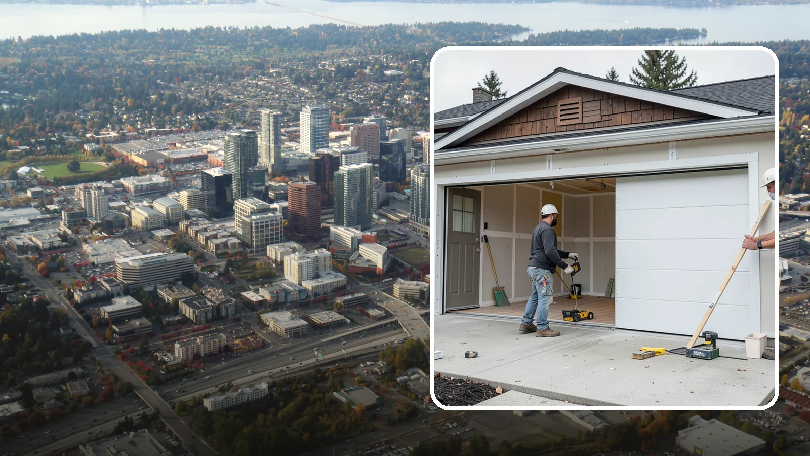 Garage Finishing in Bellevue, King County, WA - Finishing out bare studs and concrete into a clean, insulated interior ready for everyday use.
