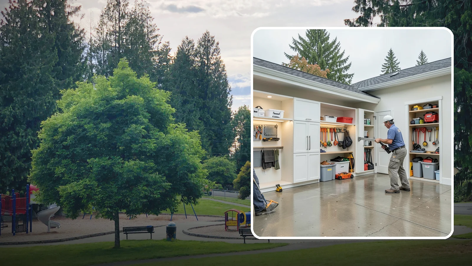 Garage Storage System in Bonney Lake, Pierce County, WA - Designing and installing organized storage systems that free up floor space and keep gear off damp concrete.
