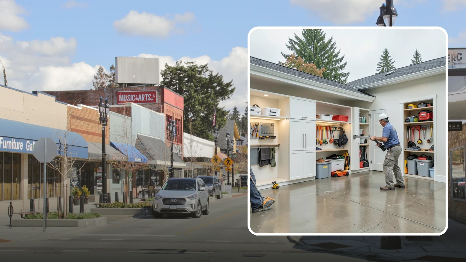 Garage Storage System in Bothell, King County, WA - Designing and installing organized storage systems that free up floor space and keep gear off damp concrete.
