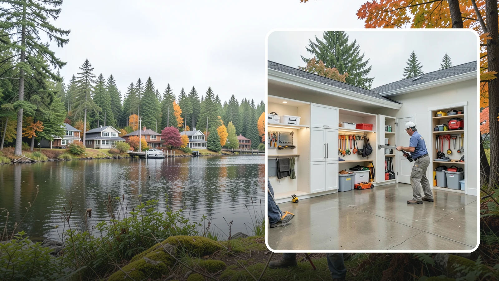 Garage Storage System in La Conner, Skagit County, WA - Designing and installing organized storage systems that free up floor space and keep gear off damp concrete.