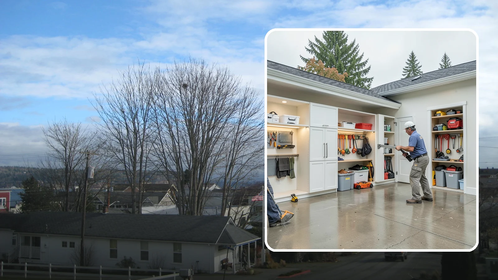 Garage Storage System in Langley, Island County, WA - Designing and installing organized storage systems that free up floor space and keep gear off damp concrete.