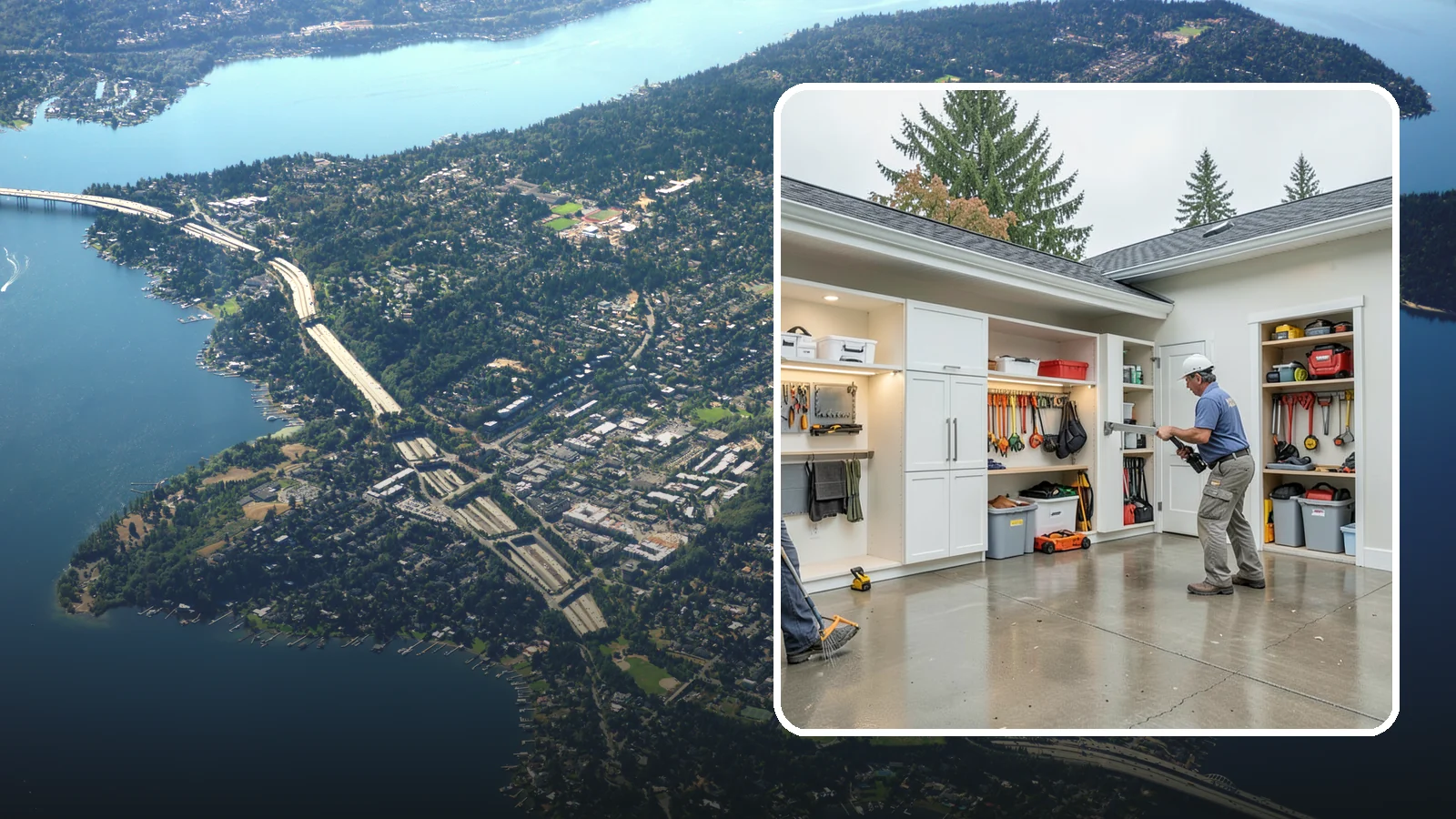 Garage Storage System in Mercer Island, King County, WA - Designing and installing organized storage systems that free up floor space and keep gear off damp concrete.