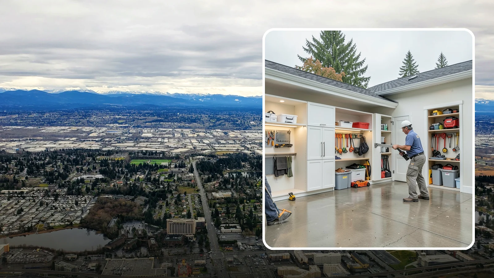 Garage Storage System in SeaTac, King County, WA - Designing and installing organized storage systems that free up floor space and keep gear off damp concrete.