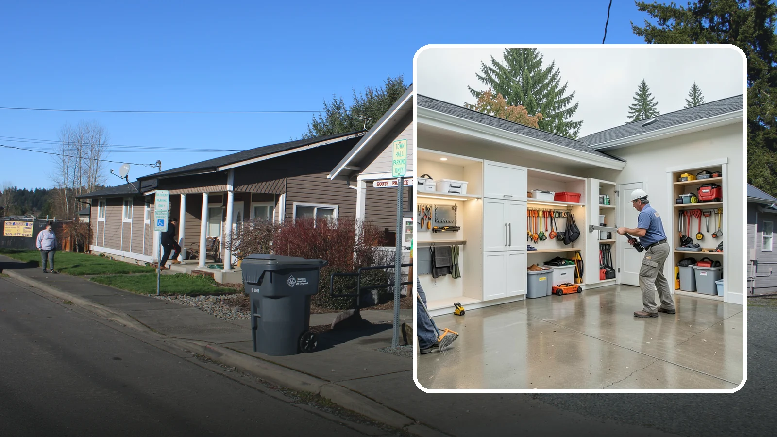 Garage Storage System in South Prairie, Pierce County, WA - Designing and installing organized storage systems that free up floor space and keep gear off damp concrete.