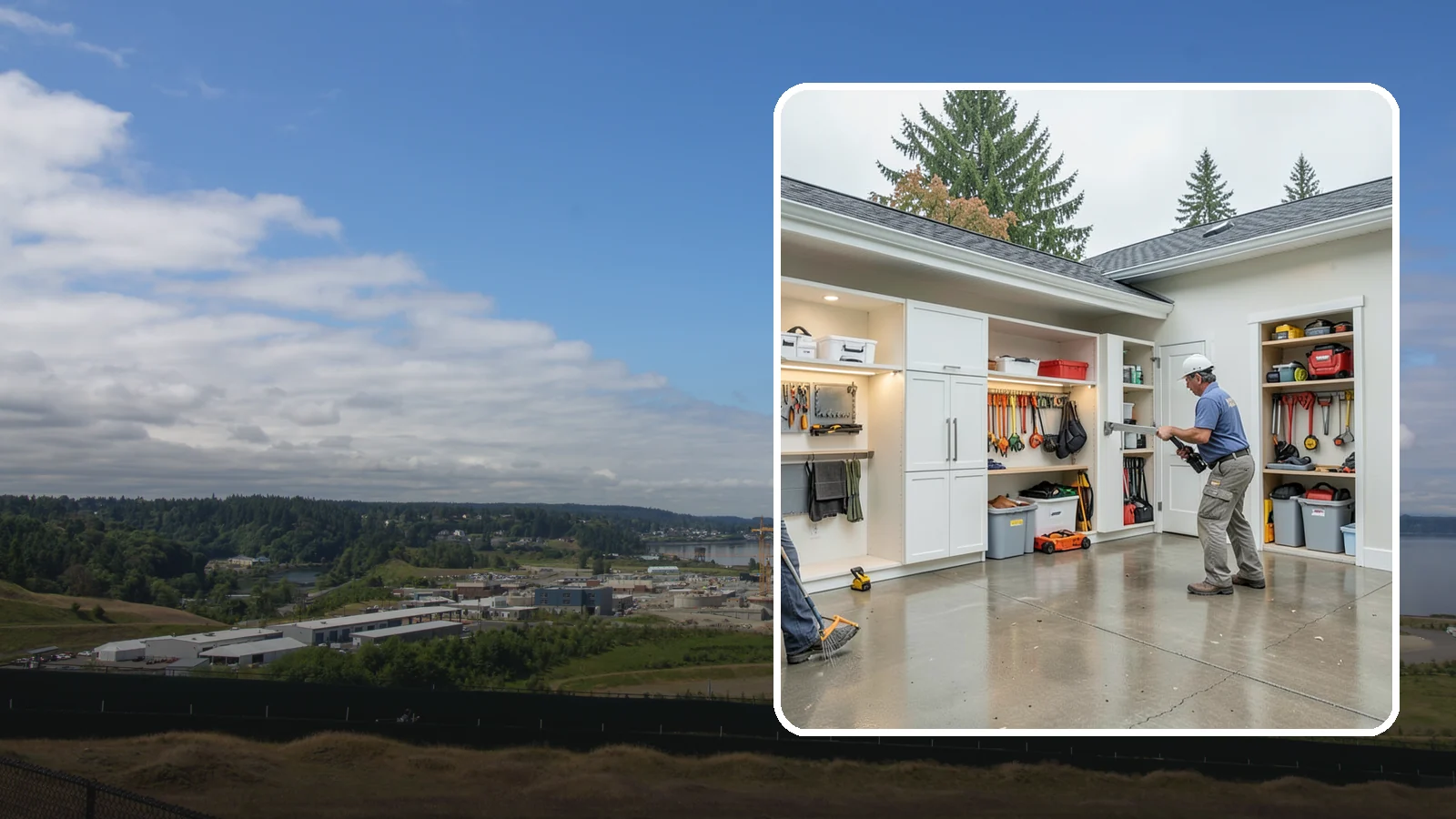 Garage Storage System in University Place, Pierce County, WA - Designing and installing organized storage systems that free up floor space and keep gear off damp concrete.