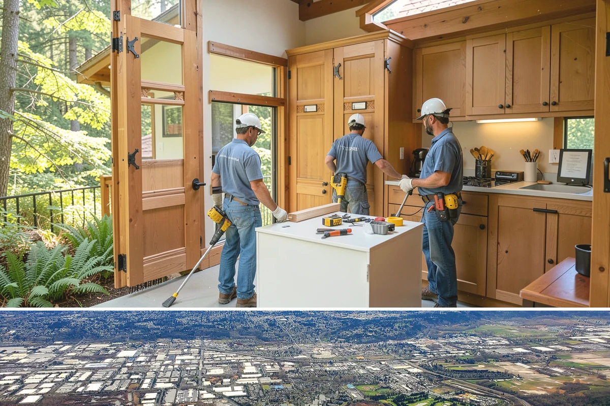 Garden Window Installation in Kent, King County, WA - Garden window installs are best done in drier weather since the wall opening is temporarily extended outward.