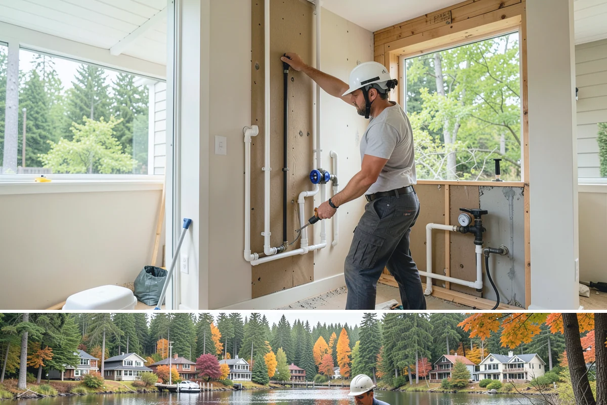 Garden Window Installation in La Conner, Skagit County, WA - Garden window installs are best done in drier weather since the wall opening is temporarily extended outward.