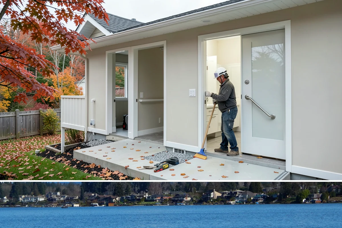 Garden Window Installation in Lake Stevens, Snohomish County, WA - Garden window installs are best done in drier weather since the wall opening is temporarily extended outward.