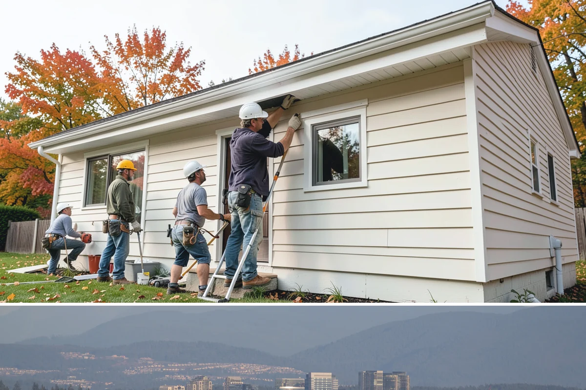 Garden Window Installation in Medina, King County, WA - Garden window installs are best done in drier weather since the wall opening is temporarily extended outward.