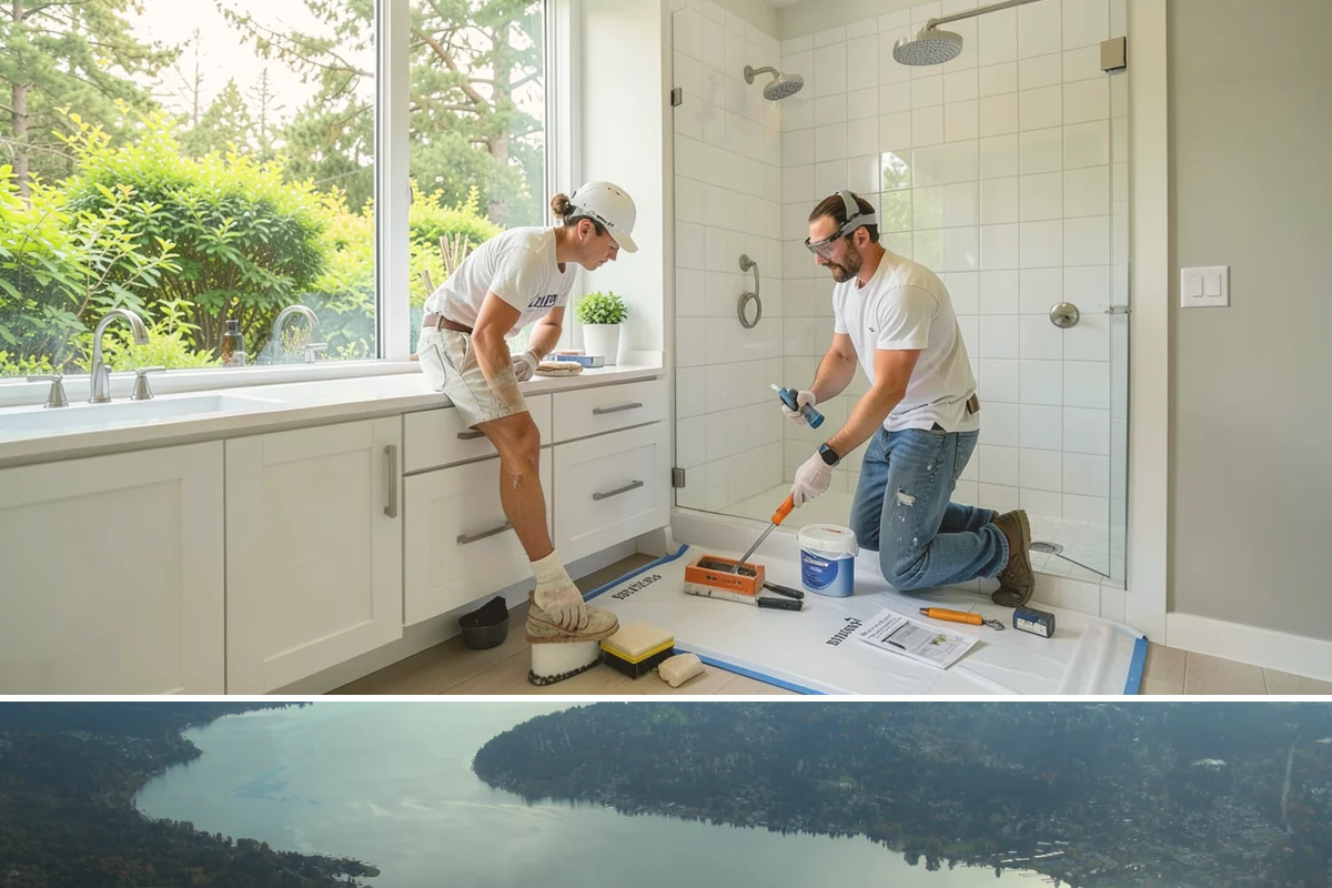 Garden Window Installation in Sammamish, King County, WA - Garden window installs are best done in drier weather since the wall opening is temporarily extended outward.