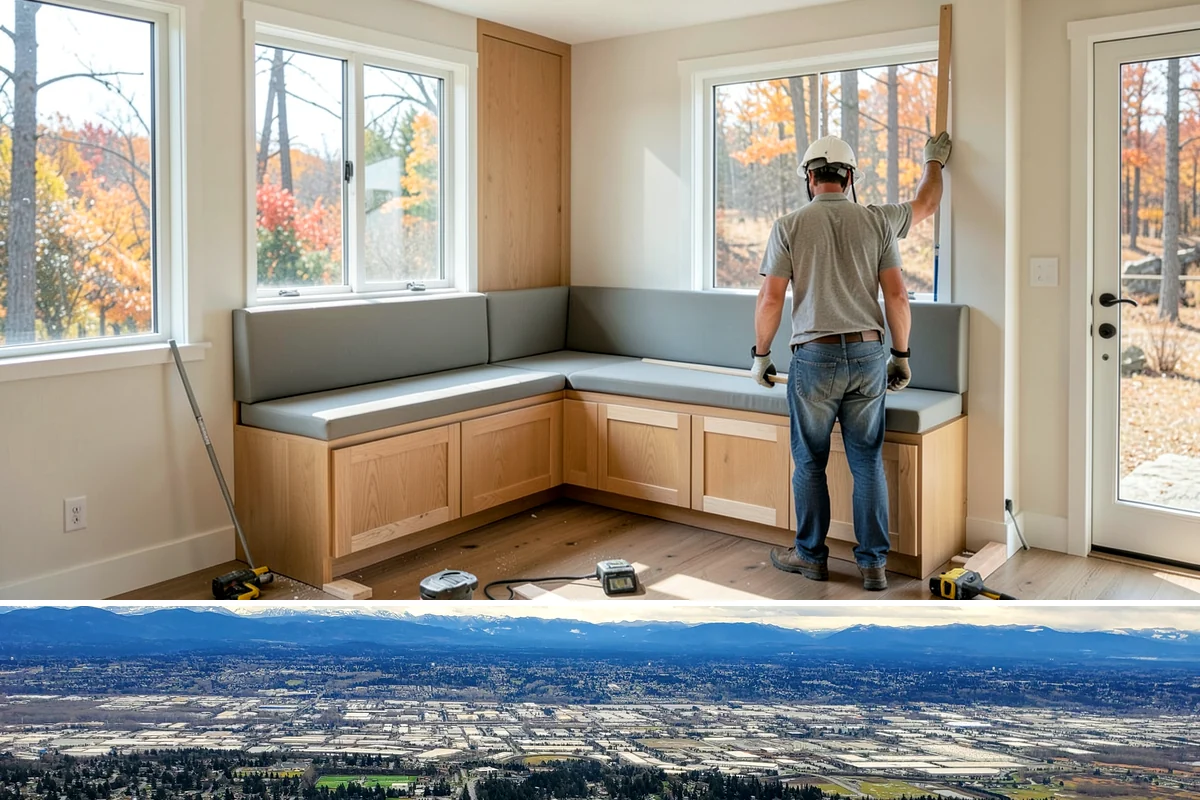 Garden Window Installation in SeaTac, King County, WA - Garden window installs are best done in drier weather since the wall opening is temporarily extended outward.