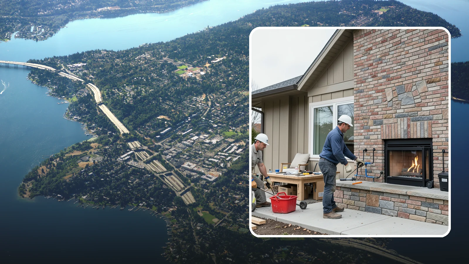 Gas Fireplace Installation in Mercer Island, King County, WA - Clean-burning gas fireplaces installed with proper venting and code-compliant gas lines.