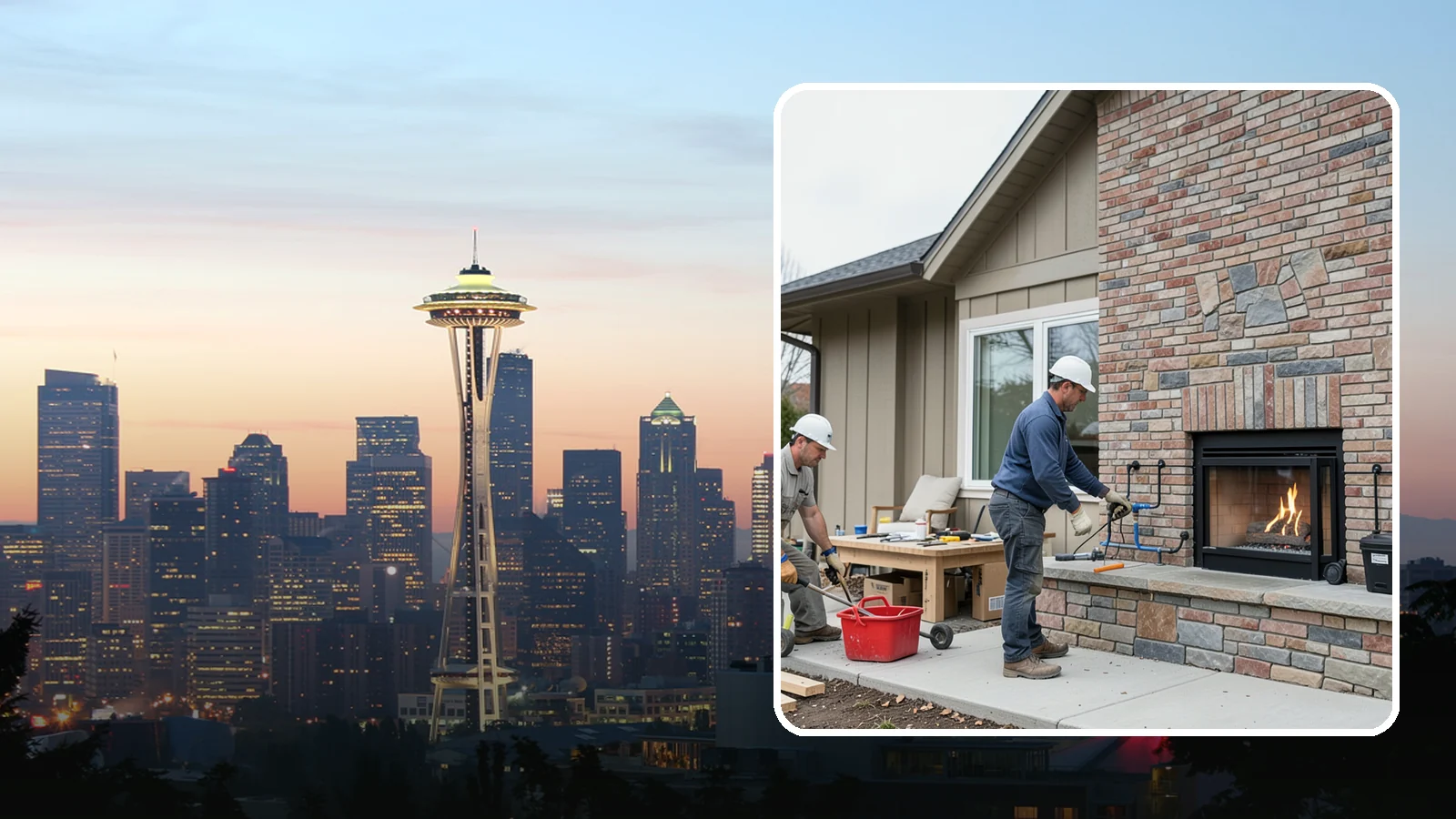 Gas Fireplace Installation in Seattle, King County, WA - Clean-burning gas fireplaces installed with proper venting and code-compliant gas lines.