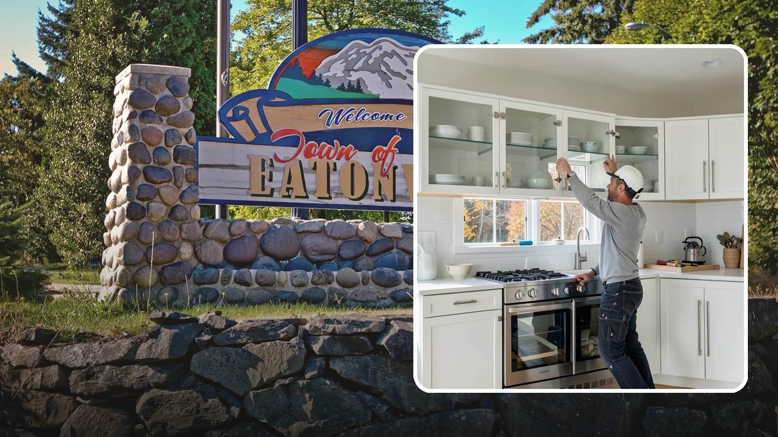 Glass Cabinet Door Installation in Eatonville, Pierce County, WA - Adding or converting cabinet doors to glass fronts to display dishware and lighten the look of upper cabinets.