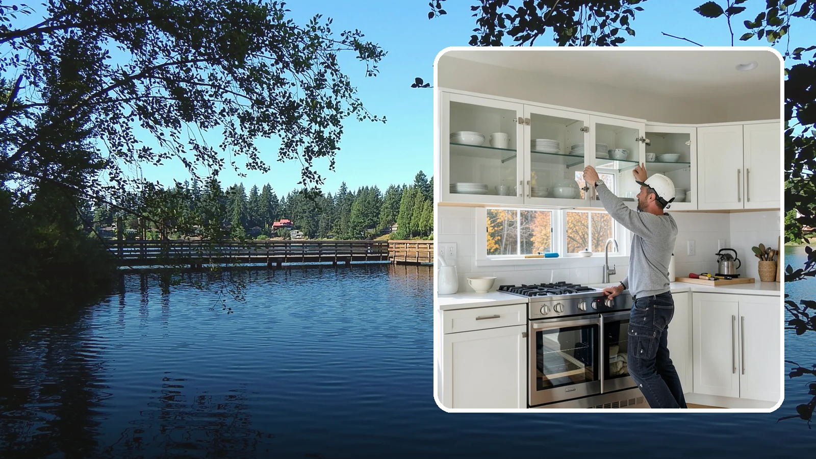 Glass Cabinet Door Installation in Federal Way, King County, WA - Adding or converting cabinet doors to glass fronts to display dishware and lighten the look of upper cabinets.