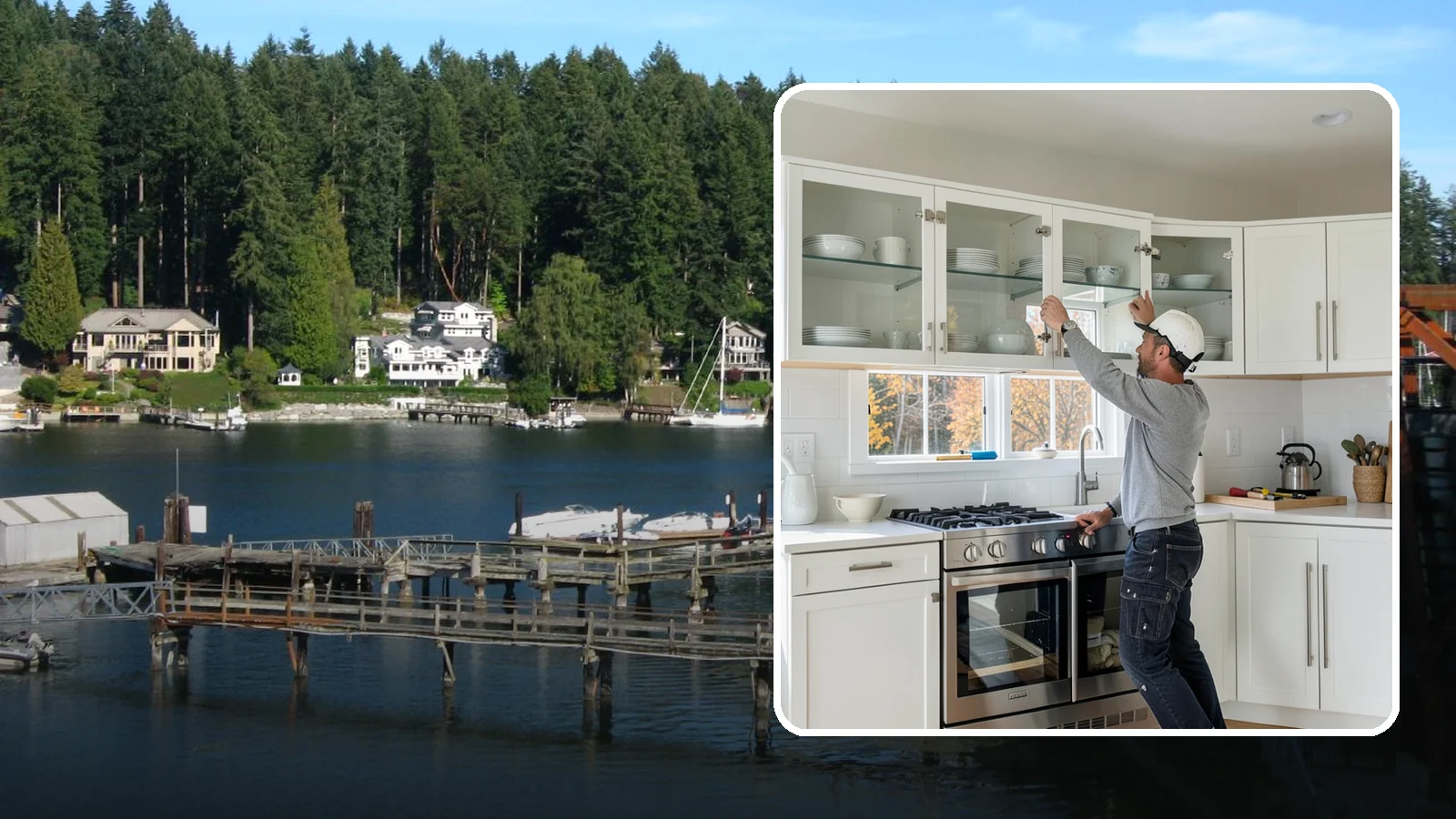 Glass Cabinet Door Installation in Gig Harbor, Pierce County, WA - Adding or converting cabinet doors to glass fronts to display dishware and lighten the look of upper cabinets.
