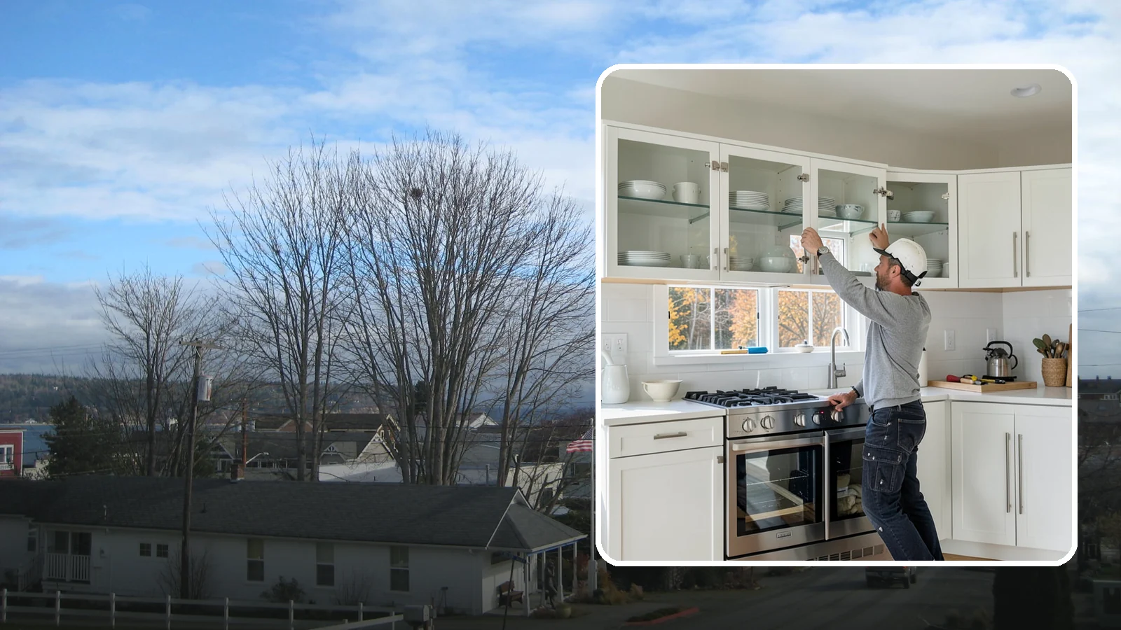 Glass Cabinet Door Installation in Langley, Island County, WA - Adding or converting cabinet doors to glass fronts to display dishware and lighten the look of upper cabinets.
