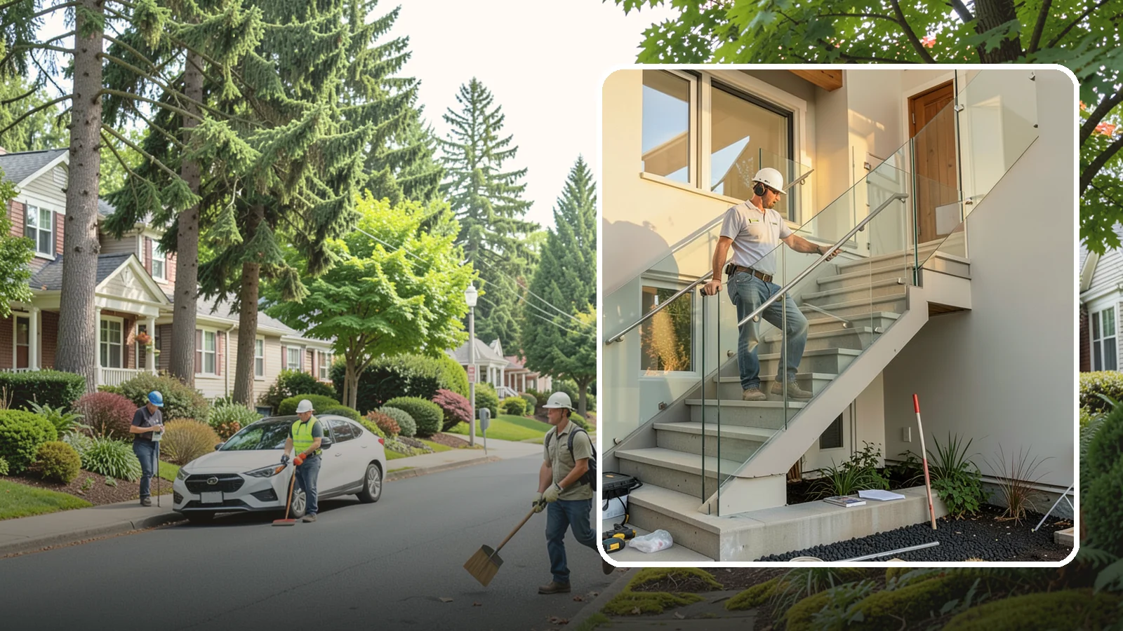 Glass Railing Installation in Beaux Arts Village, King County, WA - Tempered glass railings that add safety and light-filled openness to any stair or landing.