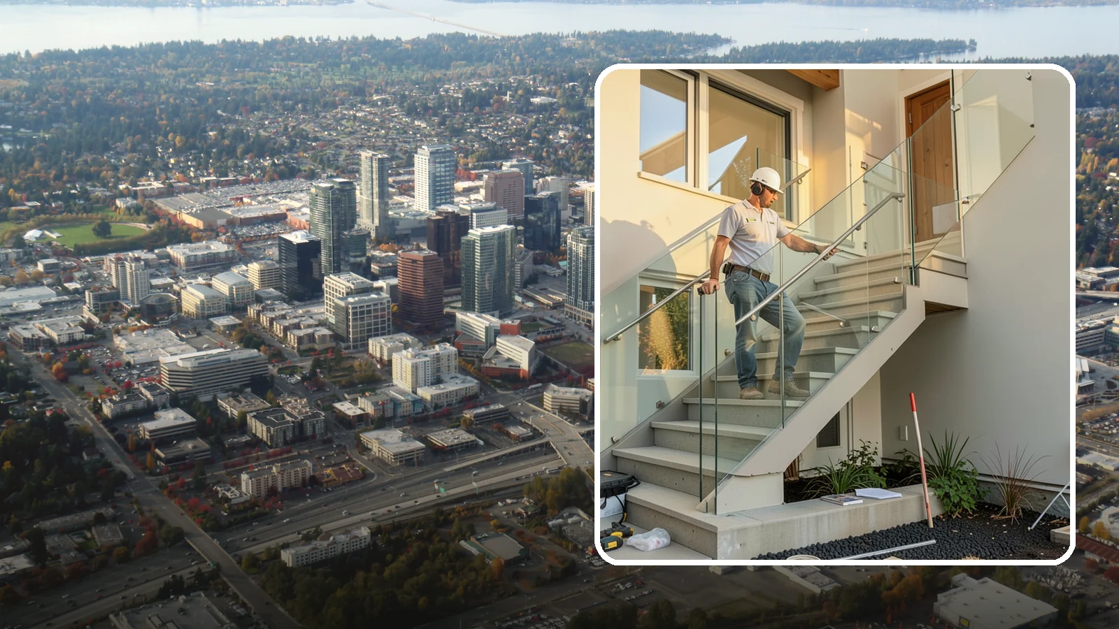 Glass Railing Installation in Bellevue, King County, WA - Tempered glass railings that add safety and light-filled openness to any stair or landing.