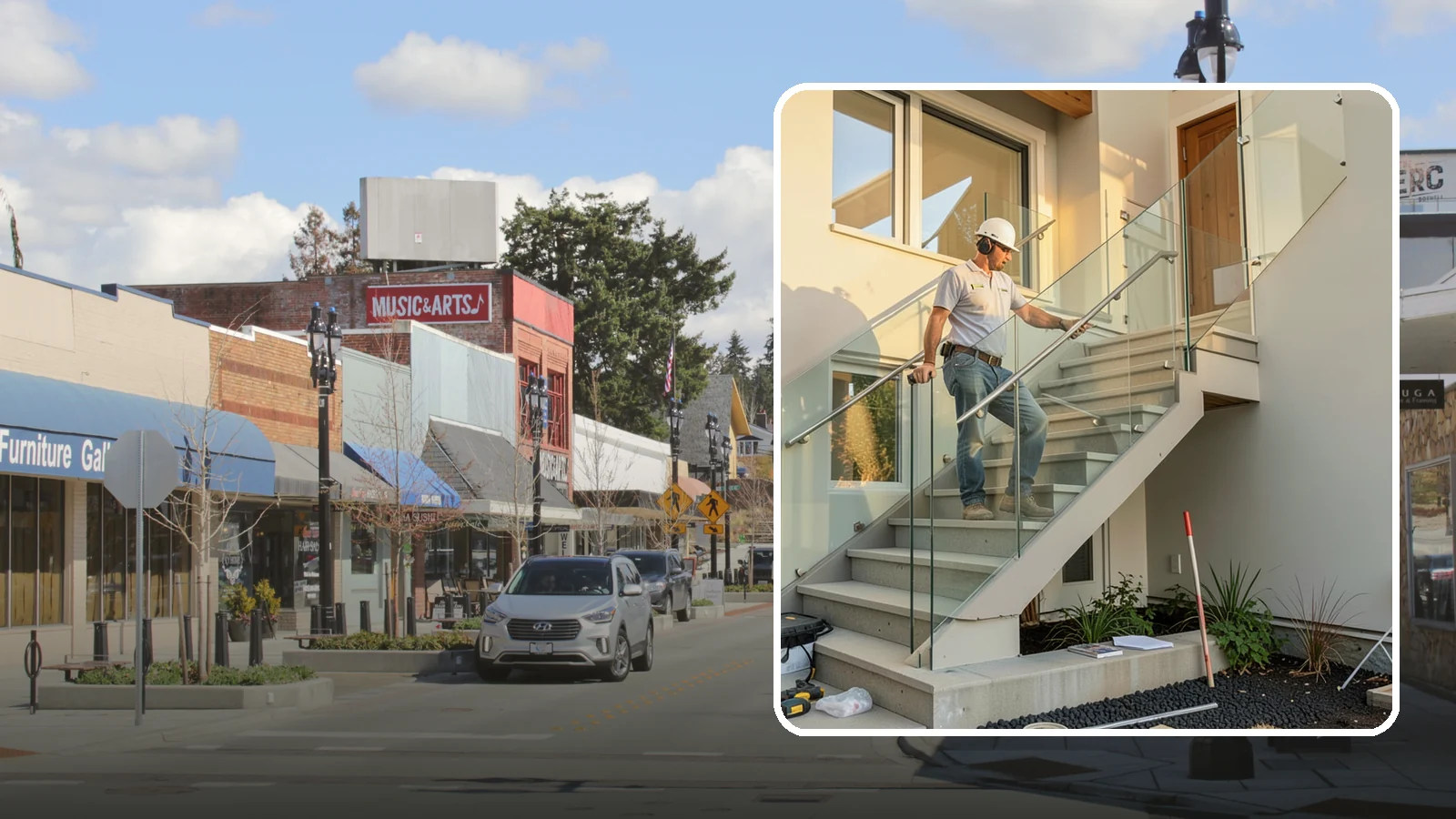 Glass Railing Installation in Bothell, King County, WA - Tempered glass railings that add safety and light-filled openness to any stair or landing.