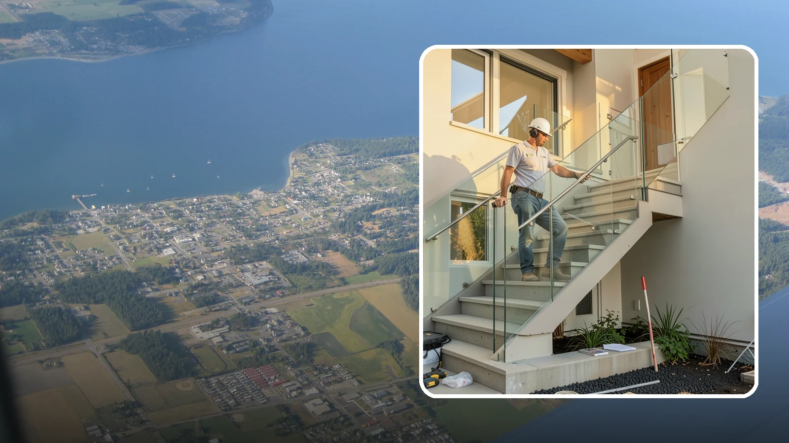 Glass Railing Installation in Coupeville, Island County, WA - Tempered glass railings that add safety and light-filled openness to any stair or landing.