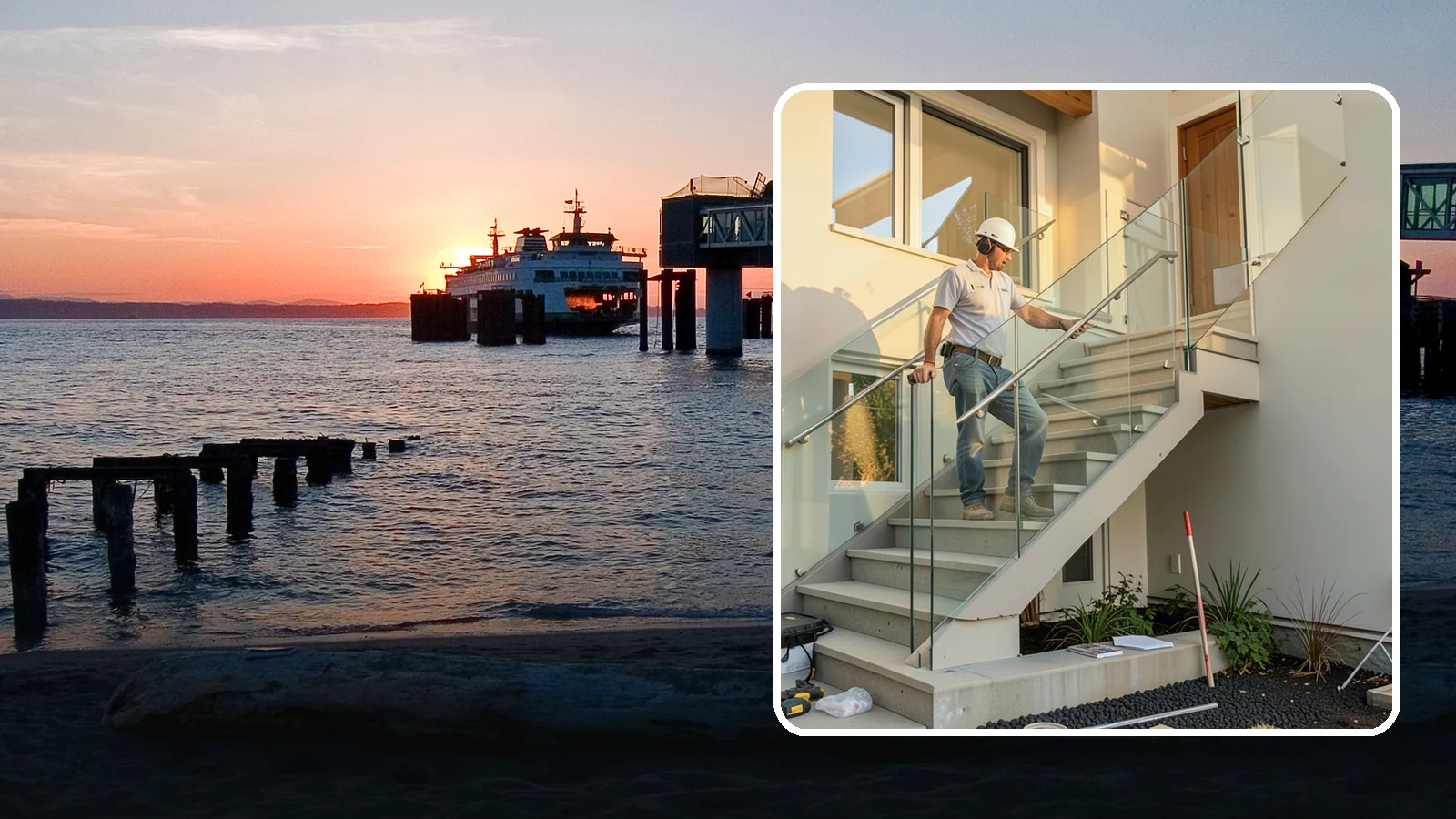 Glass Railing Installation in Edmonds, Snohomish County, WA - Tempered glass railings that add safety and light-filled openness to any stair or landing.