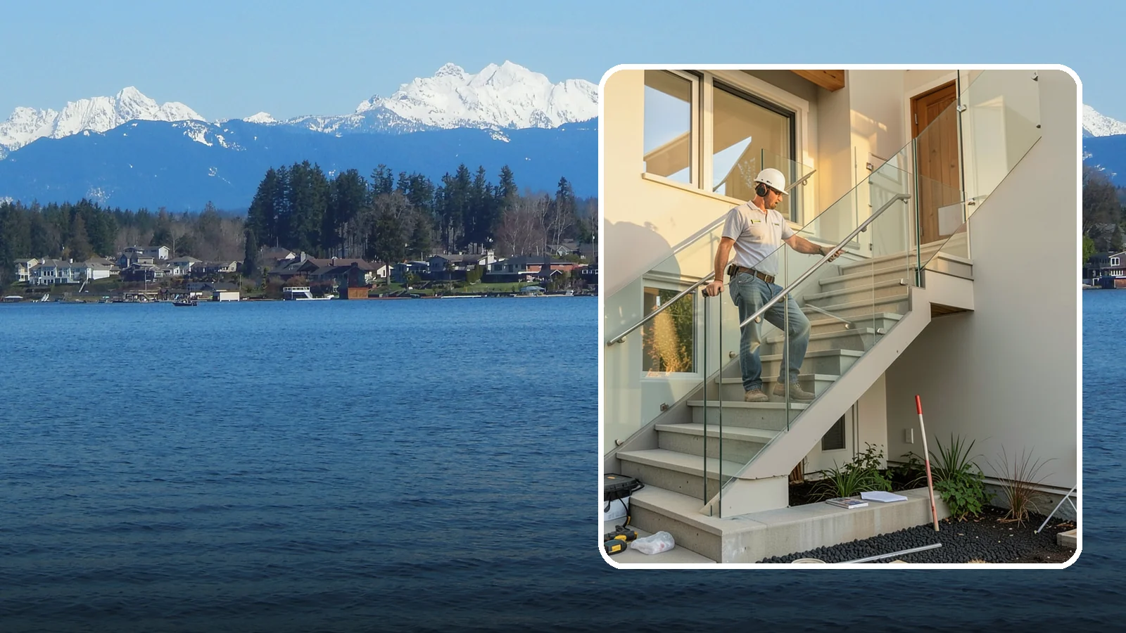 Glass Railing Installation in Lake Stevens, Snohomish County, WA - Tempered glass railings that add safety and light-filled openness to any stair or landing.