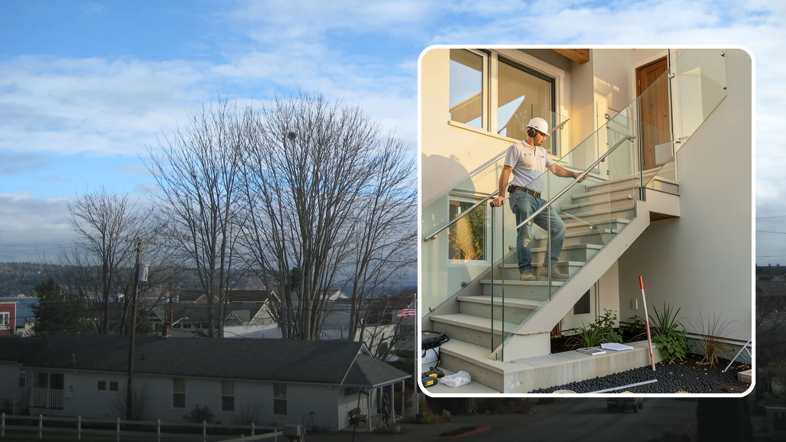 Glass Railing Installation in Langley, Island County, WA - Tempered glass railings that add safety and light-filled openness to any stair or landing.