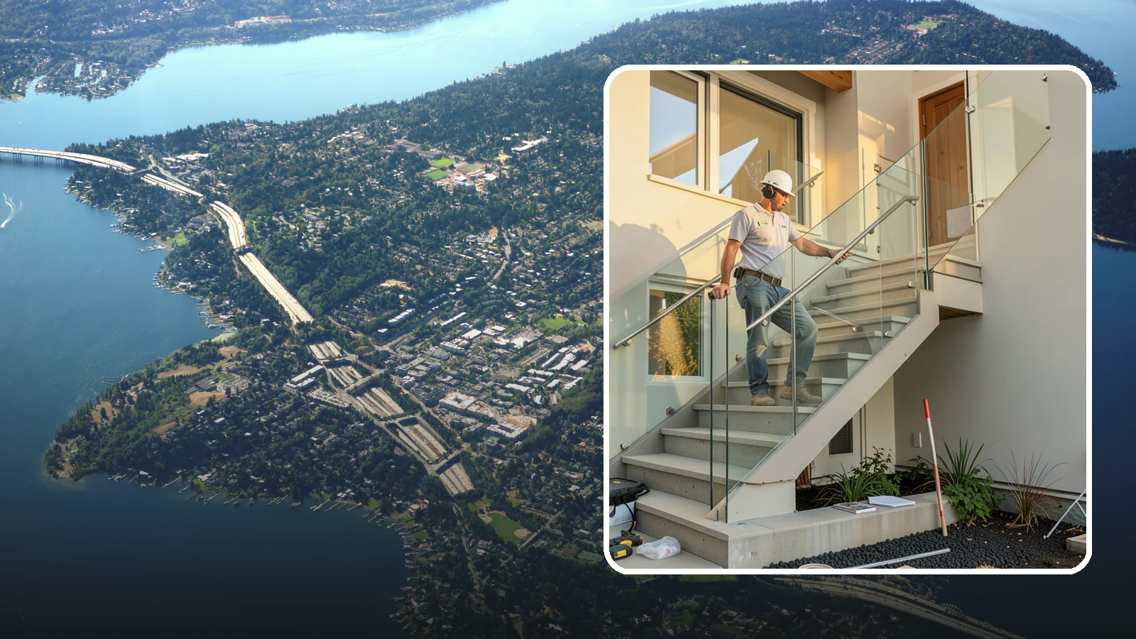 Glass Railing Installation in Mercer Island, King County, WA - Tempered glass railings that add safety and light-filled openness to any stair or landing.