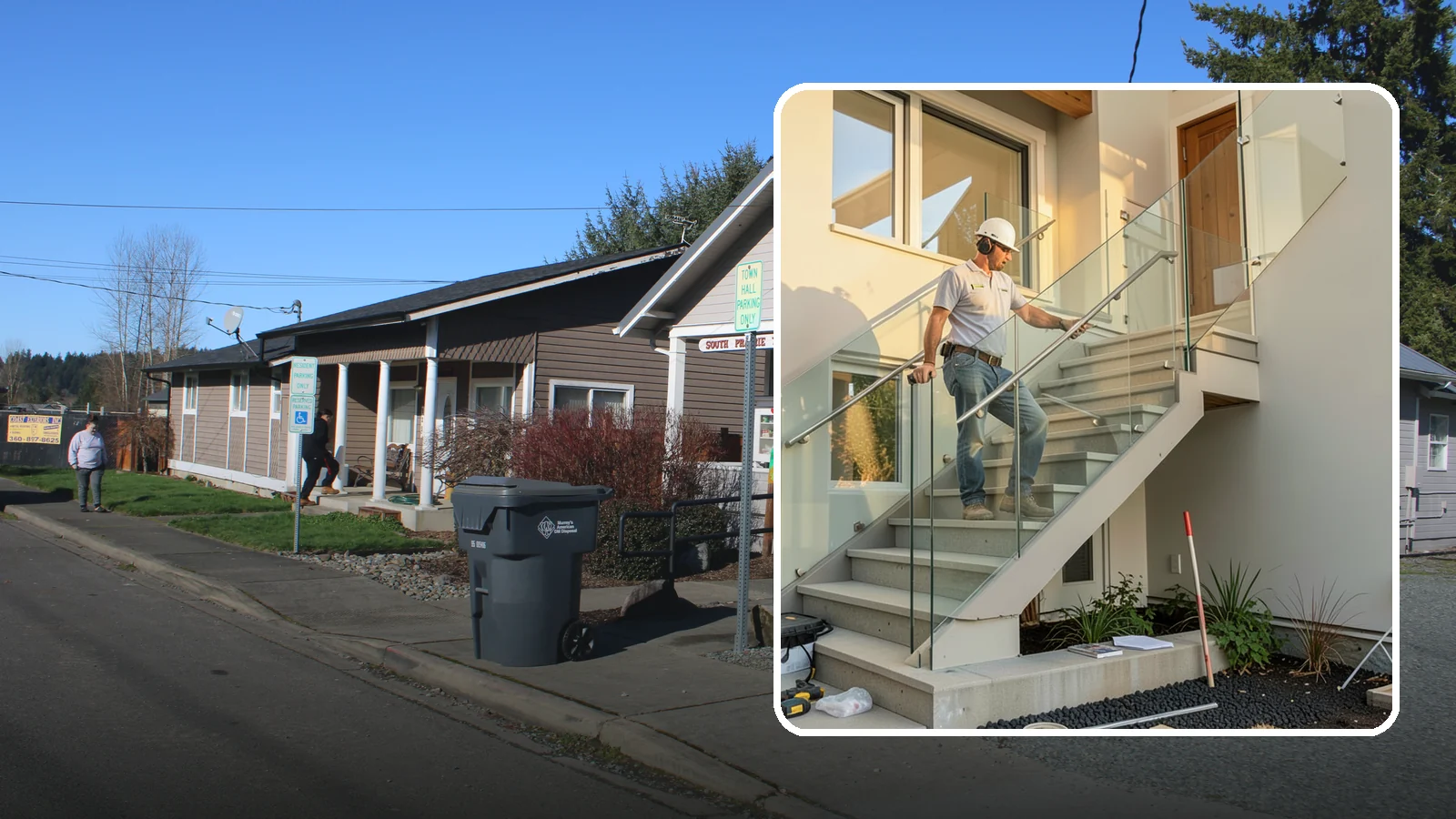 Glass Railing Installation in South Prairie, Pierce County, WA - Tempered glass railings that add safety and light-filled openness to any stair or landing.
