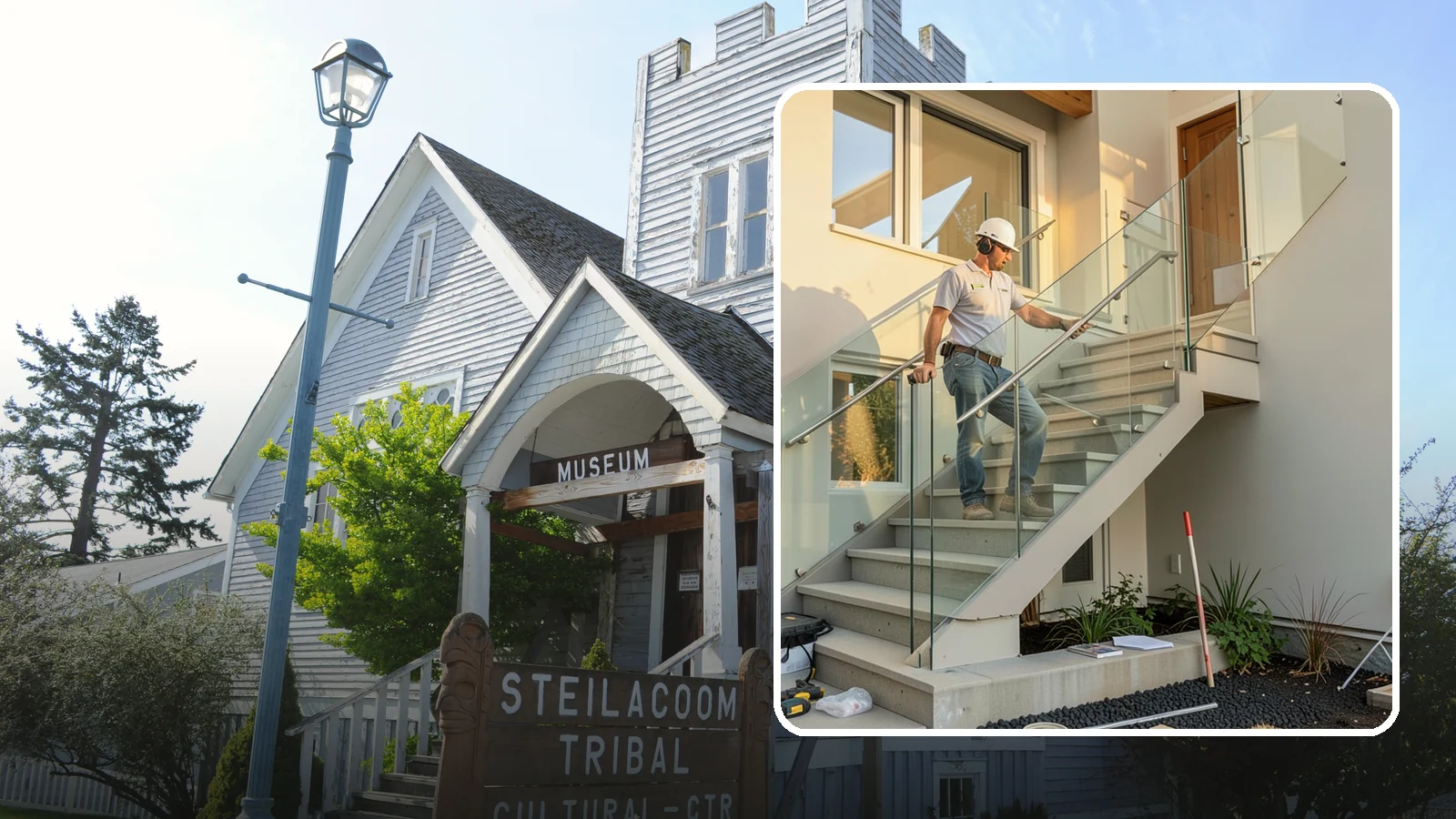Glass Railing Installation in Steilacoom, Pierce County, WA - Tempered glass railings that add safety and light-filled openness to any stair or landing.