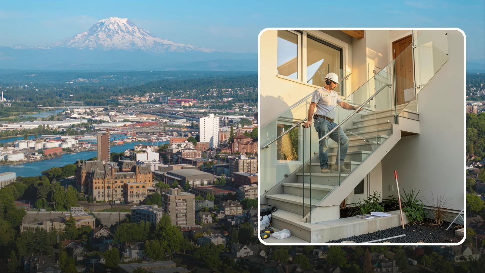 Glass Railing Installation in Tacoma, Pierce County, WA - Tempered glass railings that add safety and light-filled openness to any stair or landing.