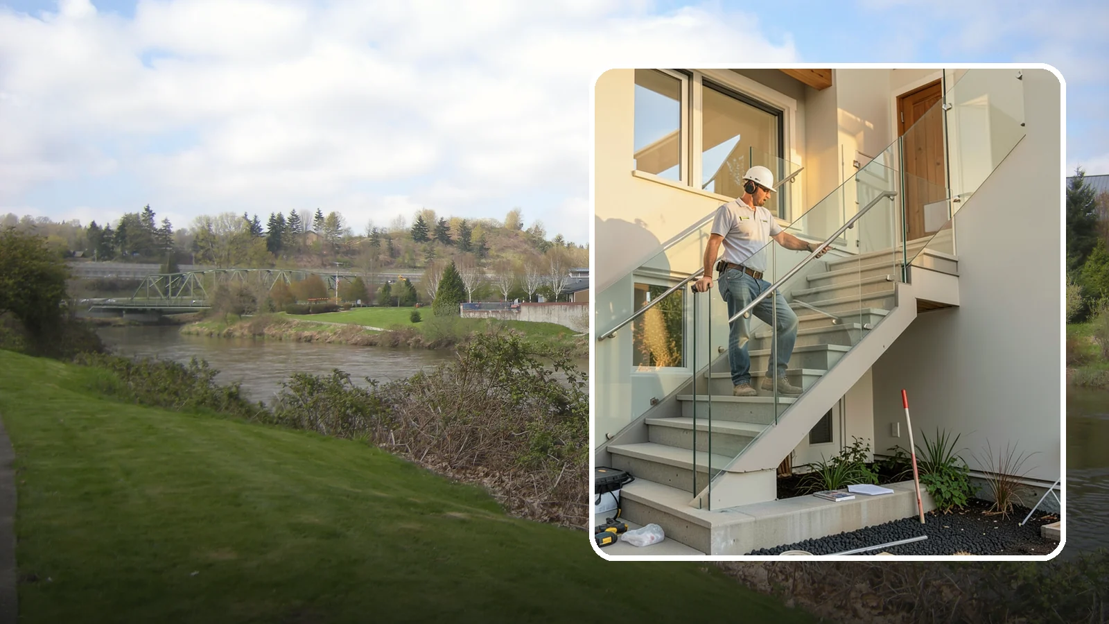 Glass Railing Installation in Tukwila, King County, WA - Tempered glass railings that add safety and light-filled openness to any stair or landing.