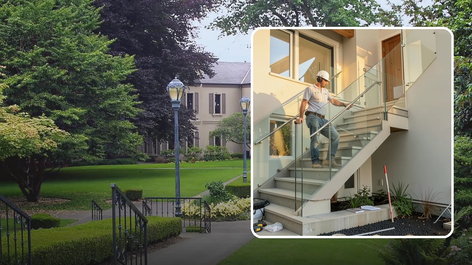 Glass Railing Installation in Woodinville, King County, WA - Tempered glass railings that add safety and light-filled openness to any stair or landing.