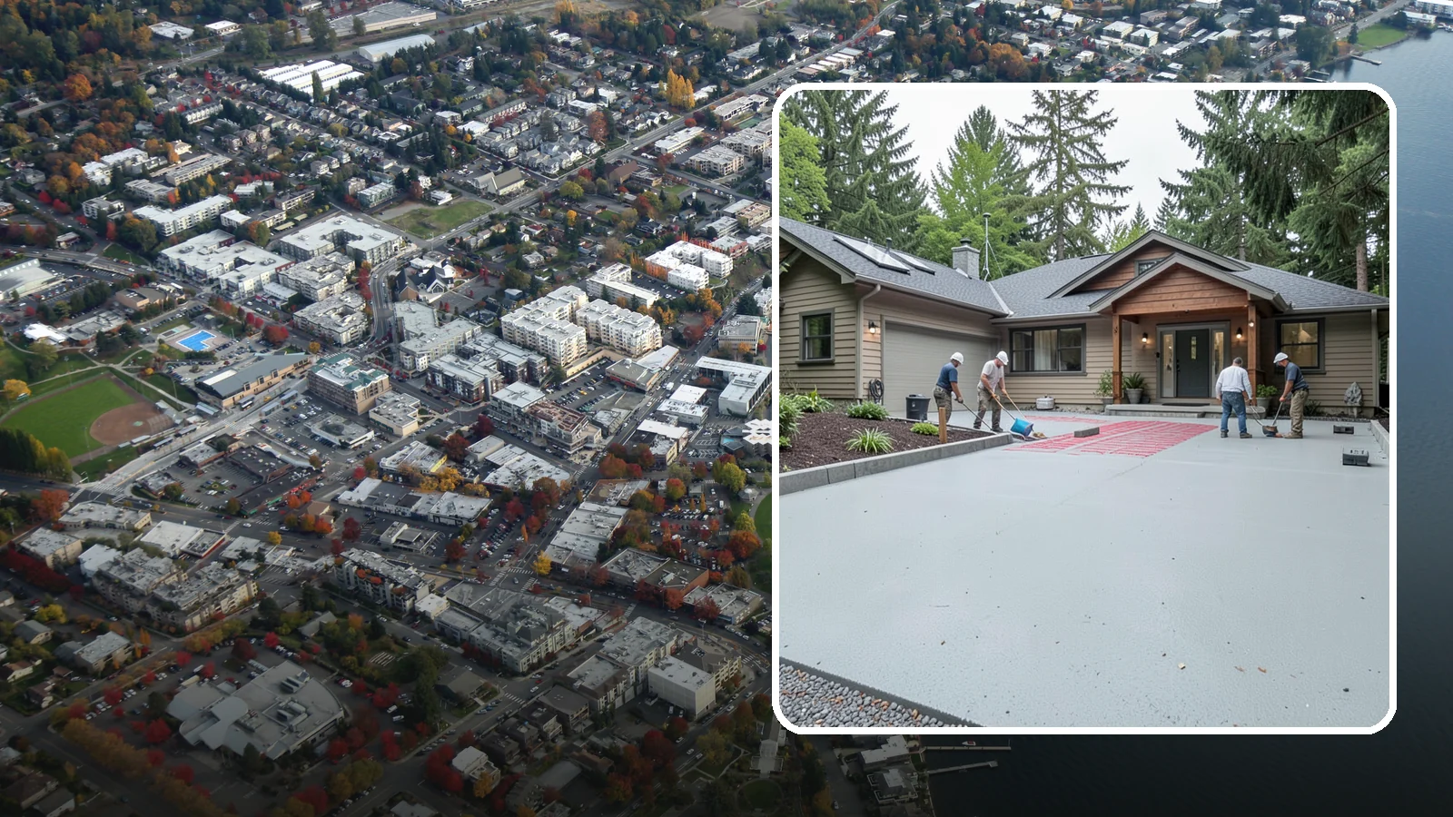 Heated Driveway Installation in Kirkland, King County, WA - Embedding a radiant heating system beneath the driveway to melt snow and ice automatically each winter.