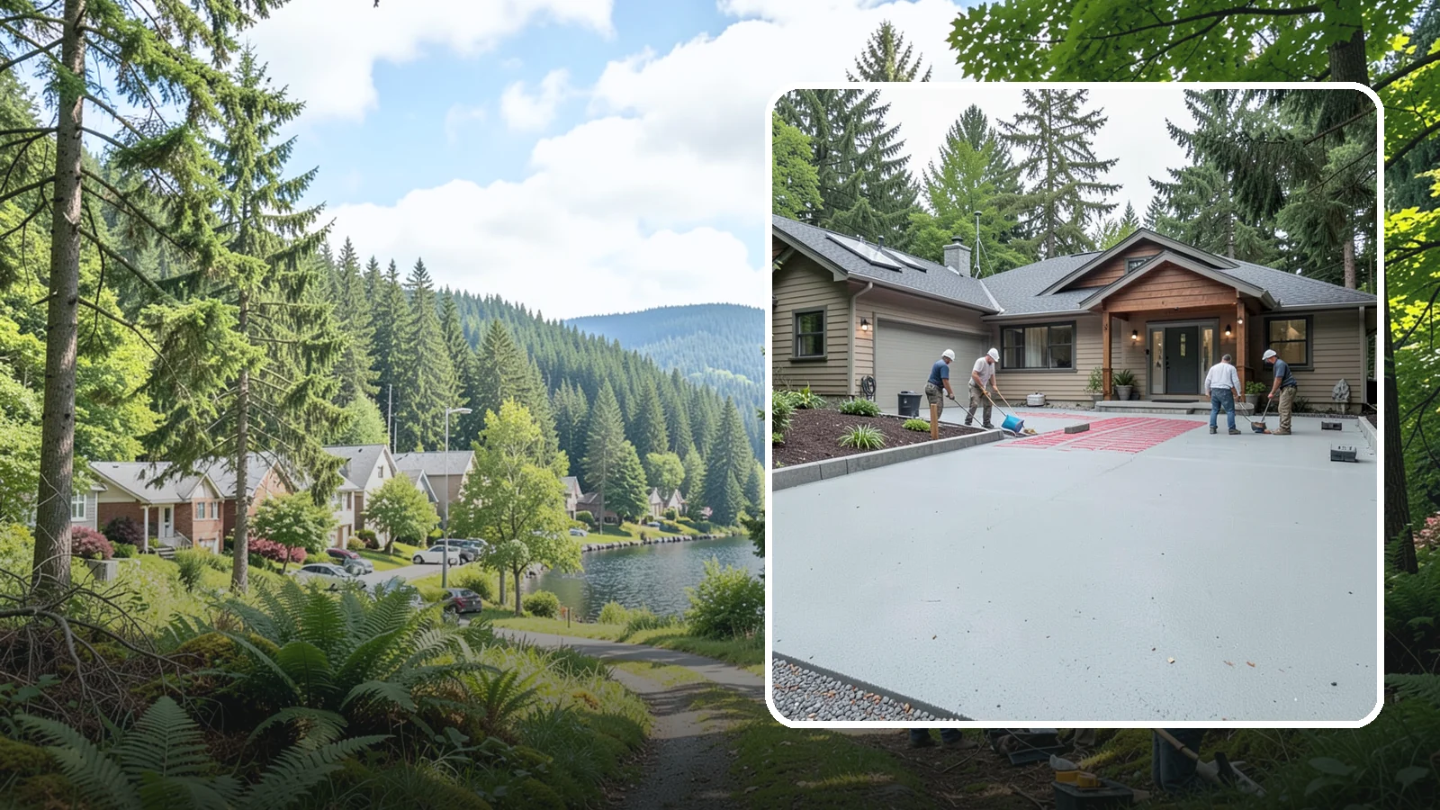 Heated Driveway Installation in Lake Forest Park, King County, WA - Embedding a radiant heating system beneath the driveway to melt snow and ice automatically each winter.