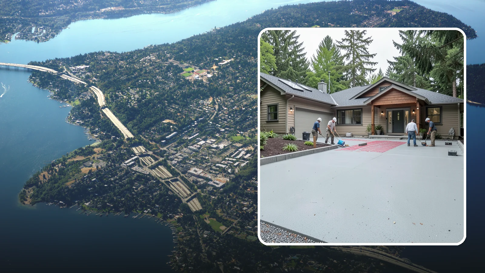 Heated Driveway Installation in Mercer Island, King County, WA - Embedding a radiant heating system beneath the driveway to melt snow and ice automatically each winter.