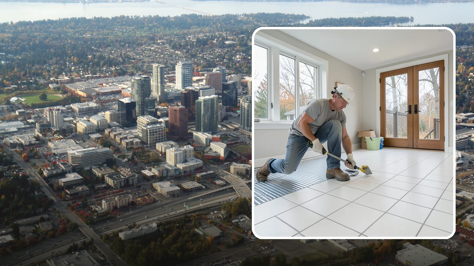 Heated Tile Floor Installation in Bellevue, King County, WA - Radiant electric heat installed beneath tile for warm floors on cold PNW mornings.