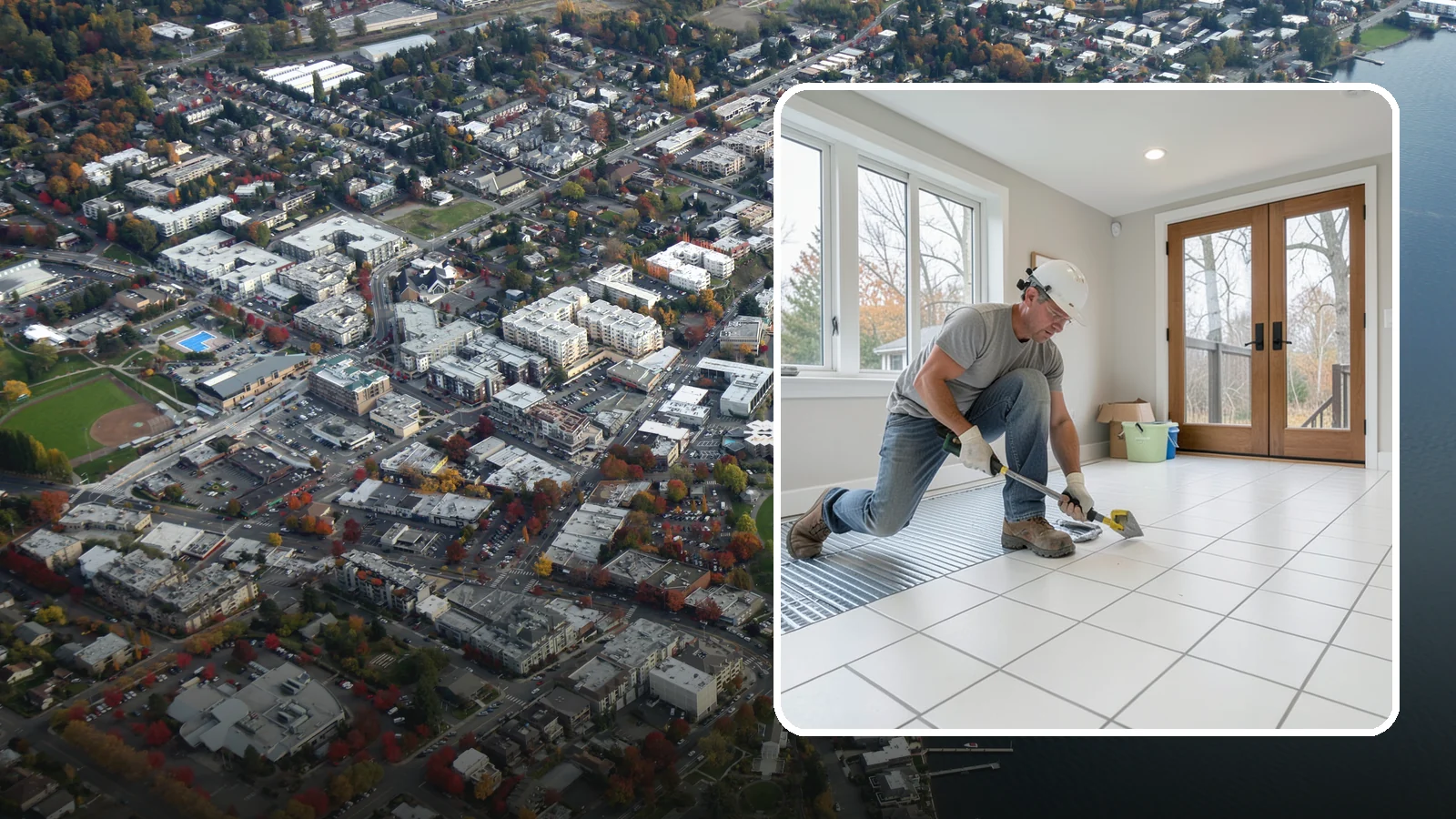 Heated Tile Floor Installation in Kirkland, King County, WA - Radiant electric heat installed beneath tile for warm floors on cold PNW mornings.