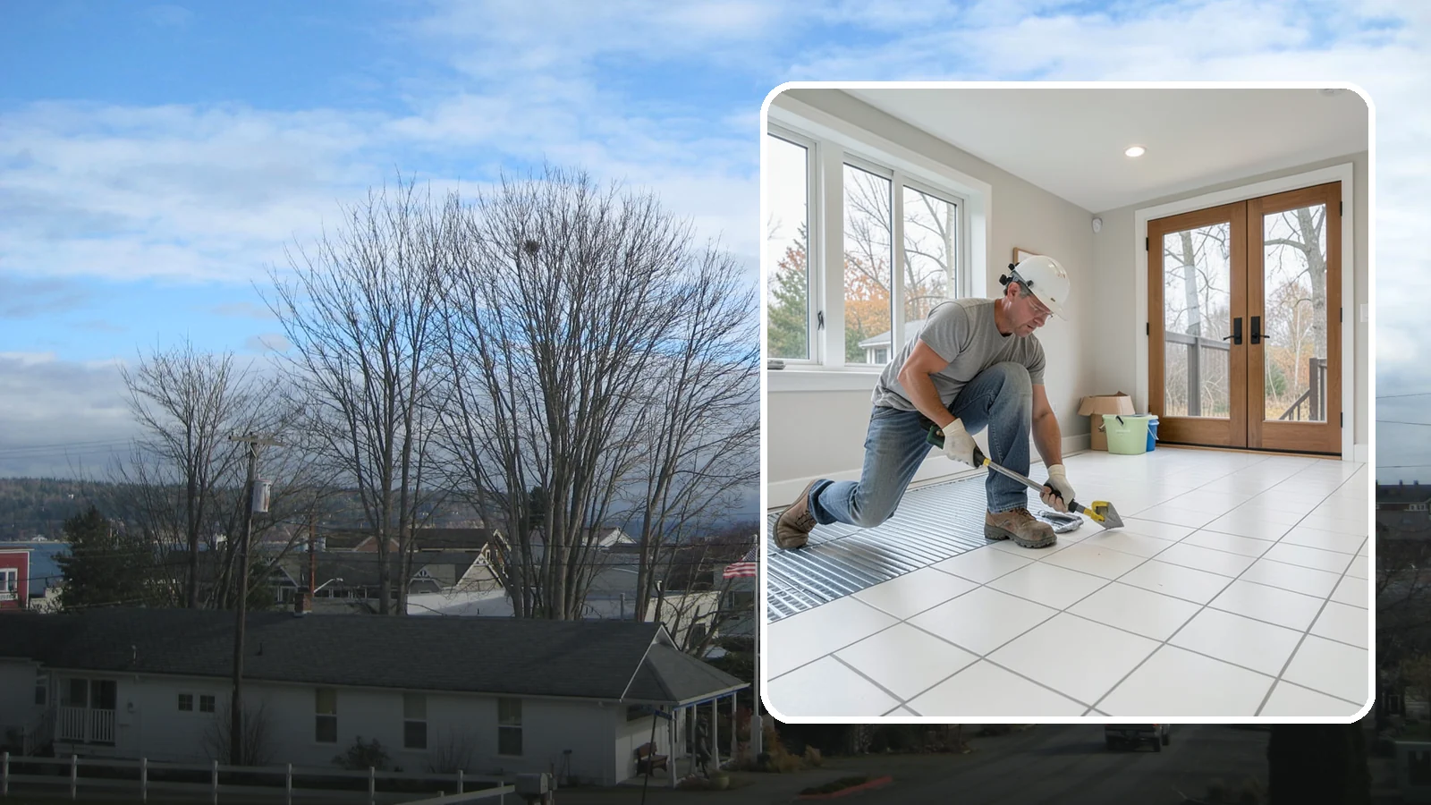 Heated Tile Floor Installation in Langley, Island County, WA - Radiant electric heat installed beneath tile for warm floors on cold PNW mornings.