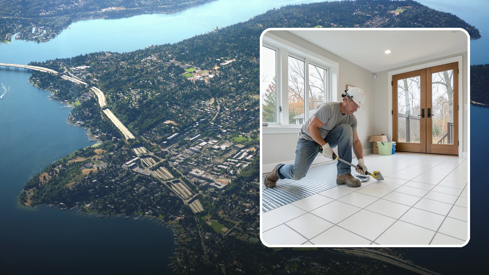 Heated Tile Floor Installation in Mercer Island, King County, WA - Radiant electric heat installed beneath tile for warm floors on cold PNW mornings.
