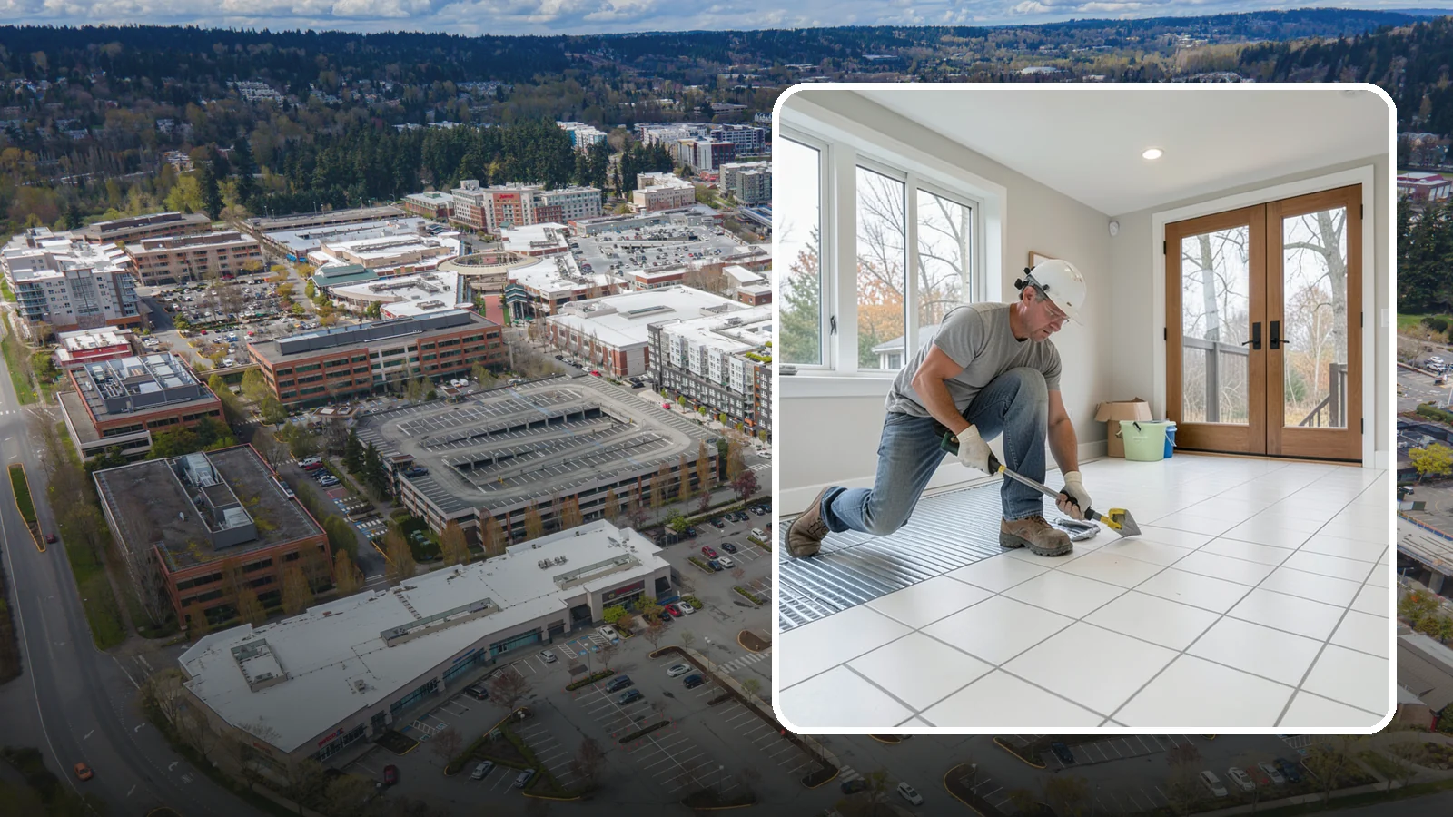 Heated Tile Floor Installation in Redmond, King County, WA - Radiant electric heat installed beneath tile for warm floors on cold PNW mornings.
