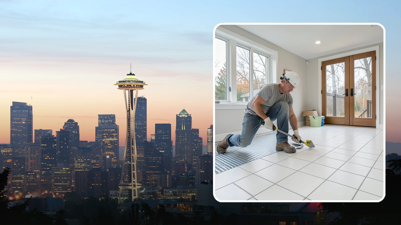 Heated Tile Floor Installation in Seattle, King County, WA - Radiant electric heat installed beneath tile for warm floors on cold PNW mornings.