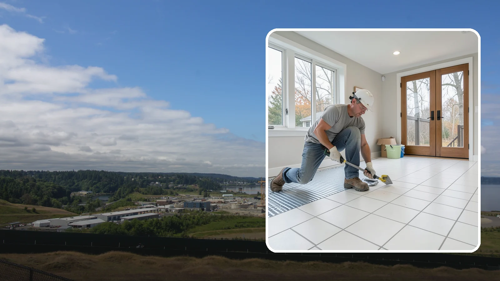Heated Tile Floor Installation in University Place, Pierce County, WA - Radiant electric heat installed beneath tile for warm floors on cold PNW mornings.