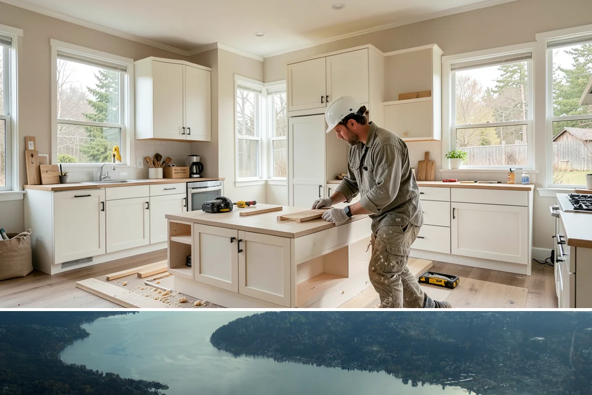 Home Library Construction in Sammamish, King County, WA - Library construction is interior millwork that fits any season, including winter build-outs.